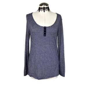 Vtg Y2K Tee By Big Star Stripe Henley Long Sleeve Grunge Boho Open Neck Sz L